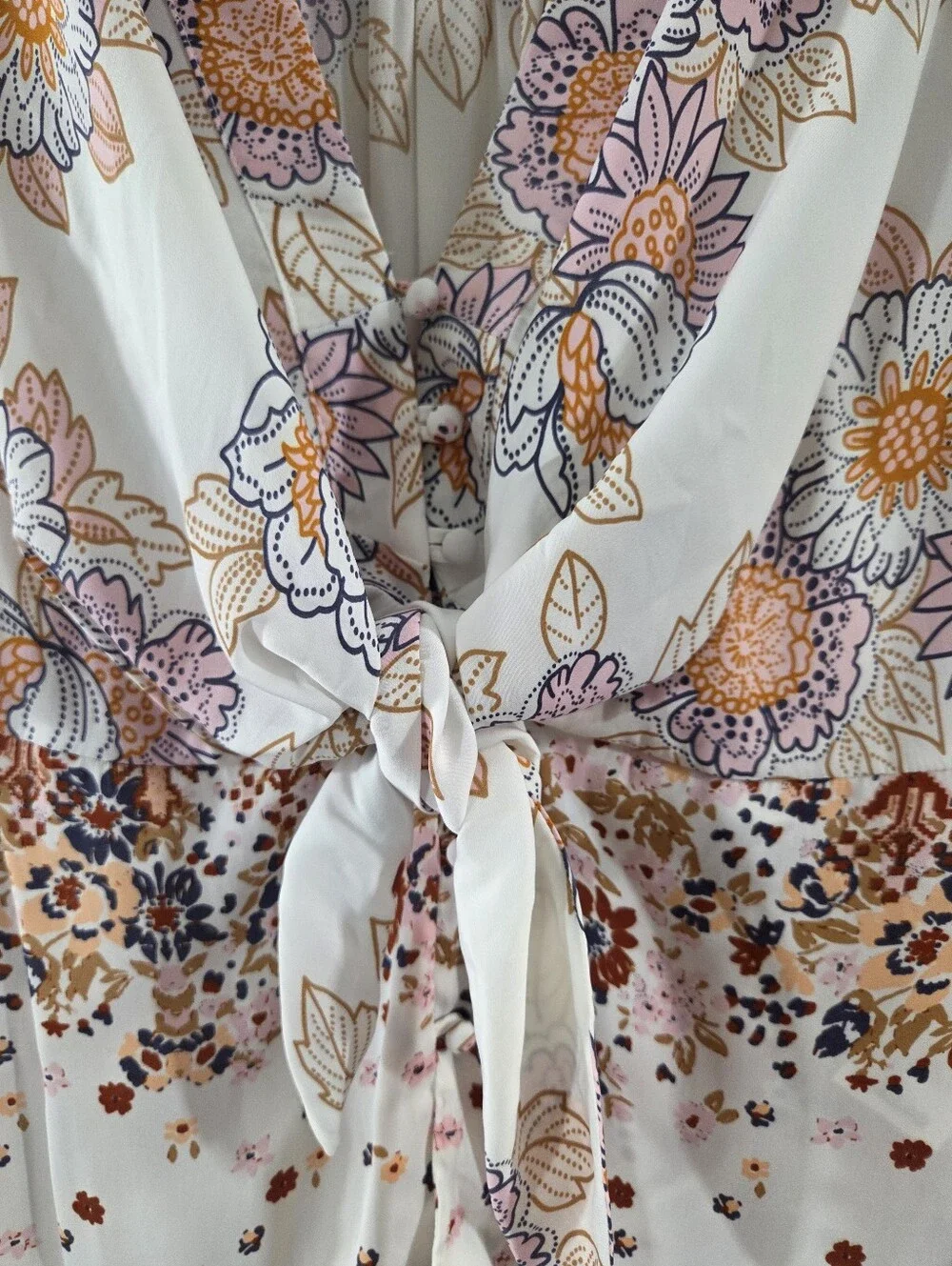 FREE PEOPLE Run Free Boho Mixed Floral Print Tie Front Long Sleeve Tunic Blouse